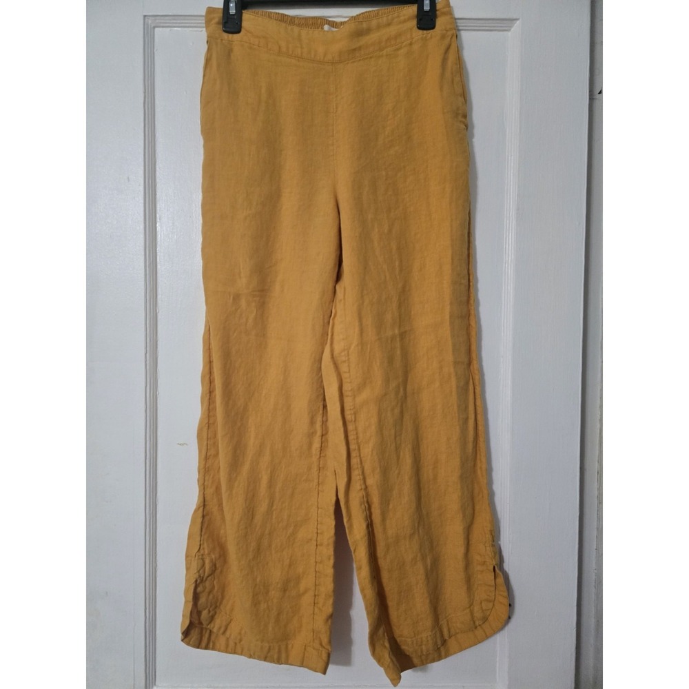 Christian Siriano Linen Wide Leg Mustard Gold‎ Crop Pants Size Small